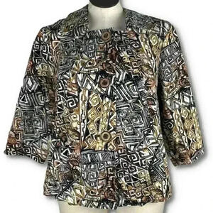 CJ Banks womens blazer size 1X multicolored aztec Art Deco artsy career jacket